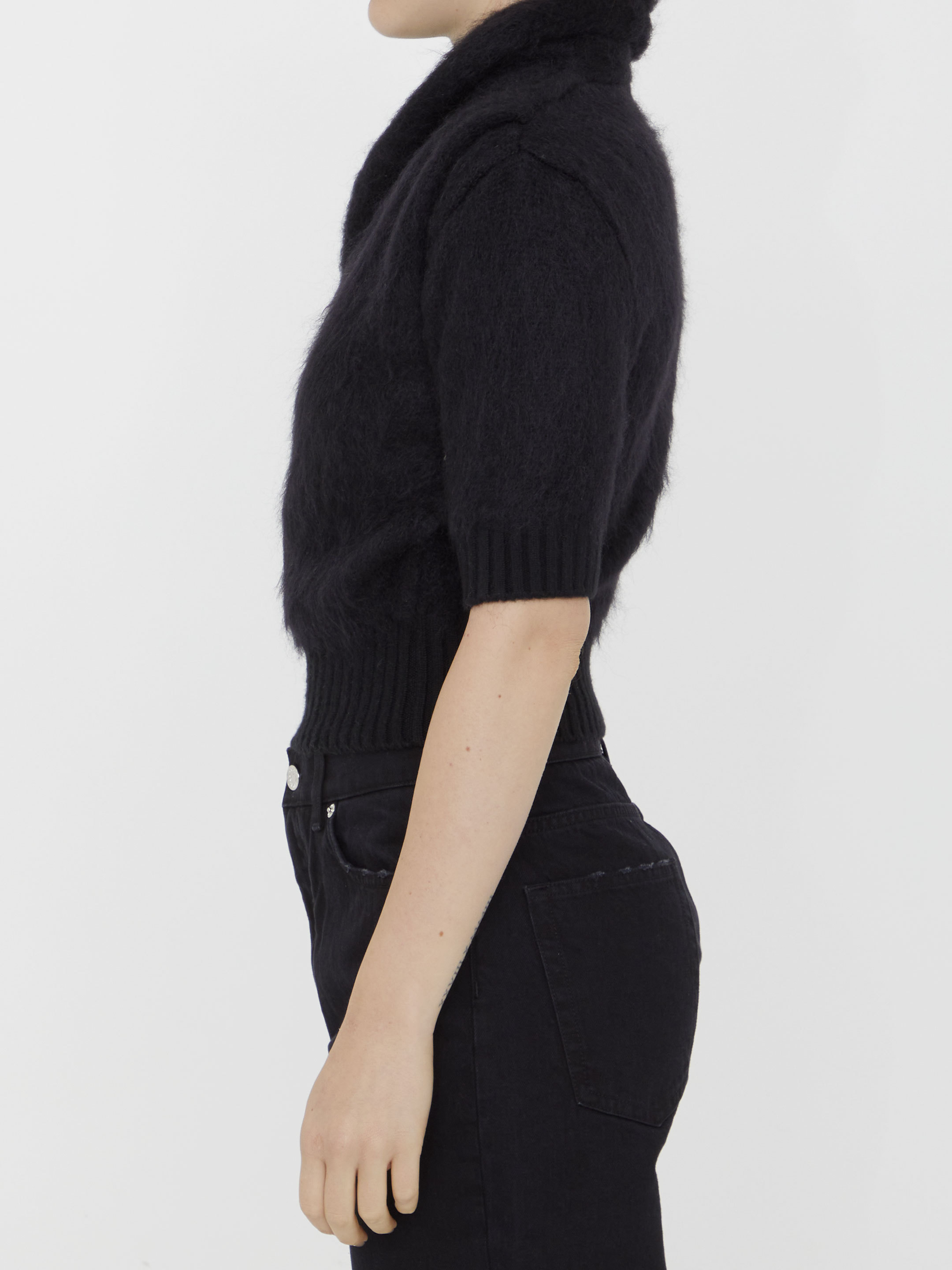Balmain Brushed-yarn Surplice Top In Black