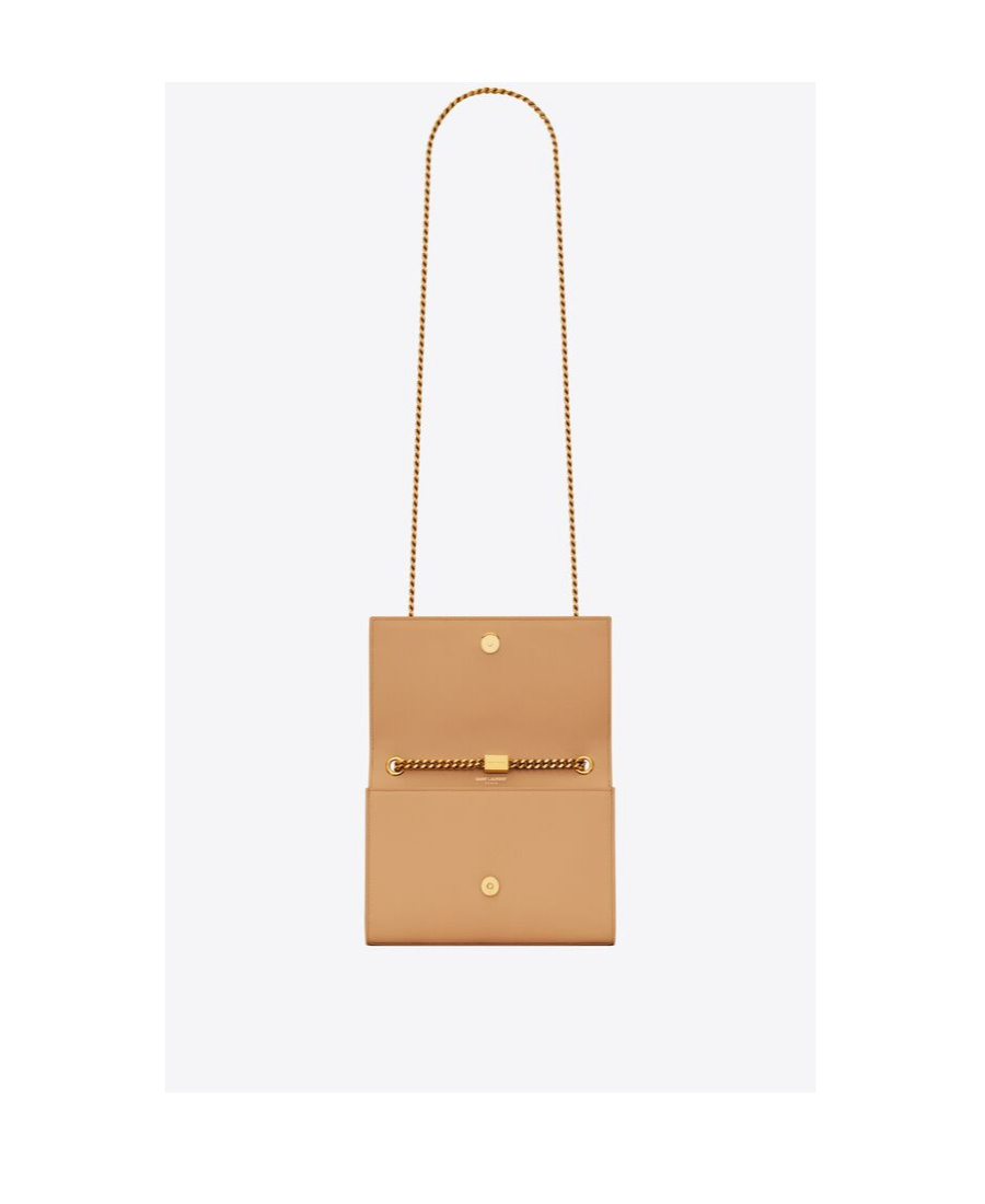Saint Laurent Logo-plaque Crossbody Bag In Nude