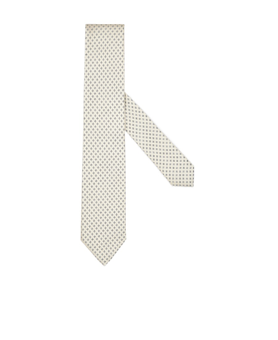 Zegna Geometric Pattern Mulberry Silk Tie In Neutral