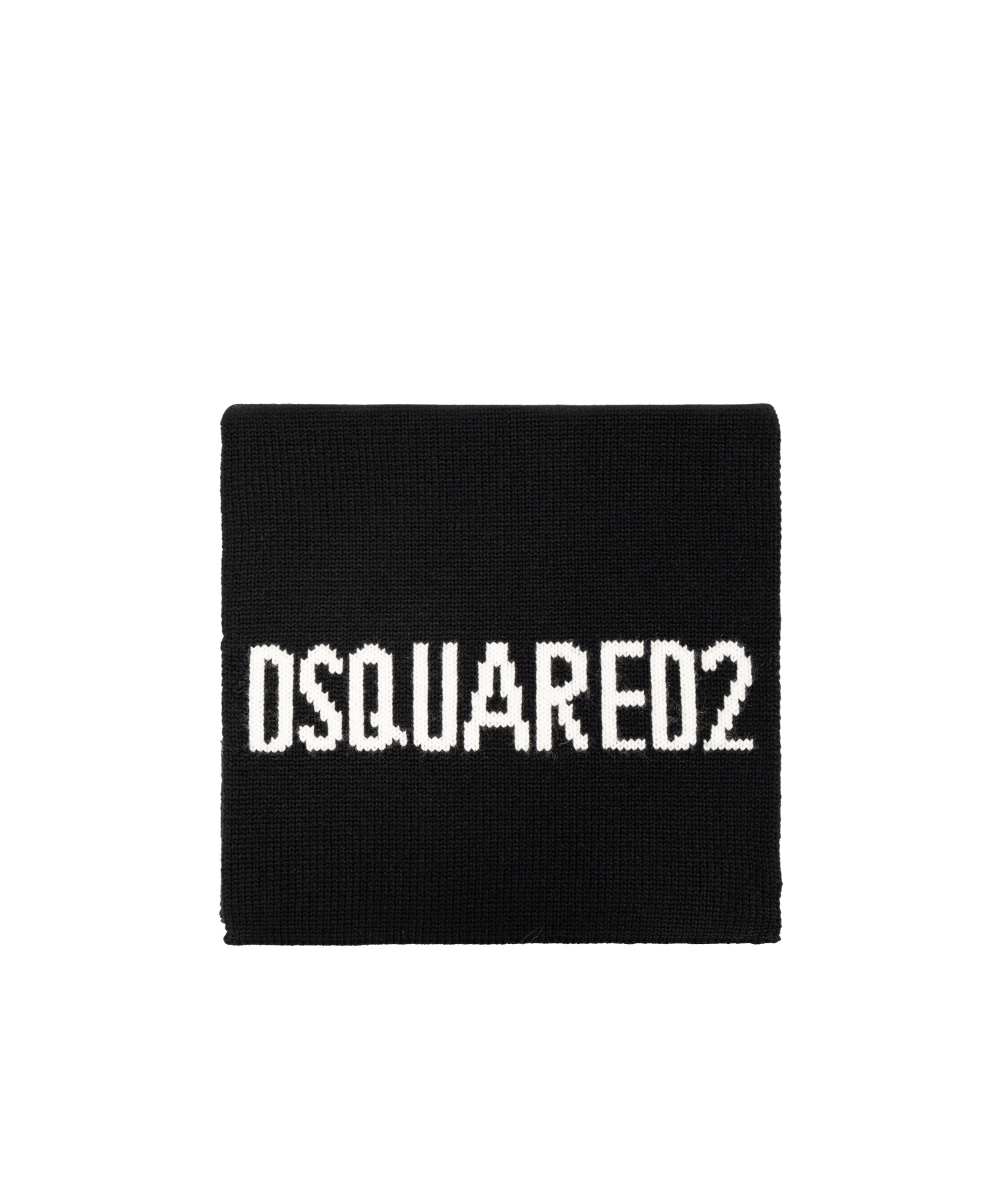 Dsquared2 Logo Intarsia-knit Wool Scarf In Black
