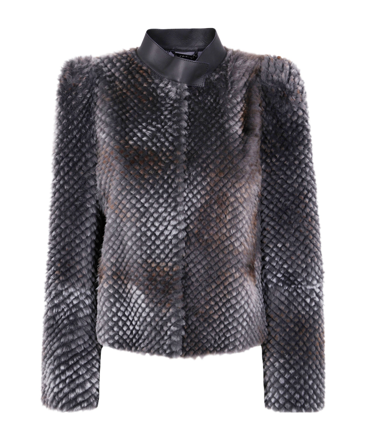Giorgio Armani Textured Faux Fur Long Sleeve Jacket In Gray