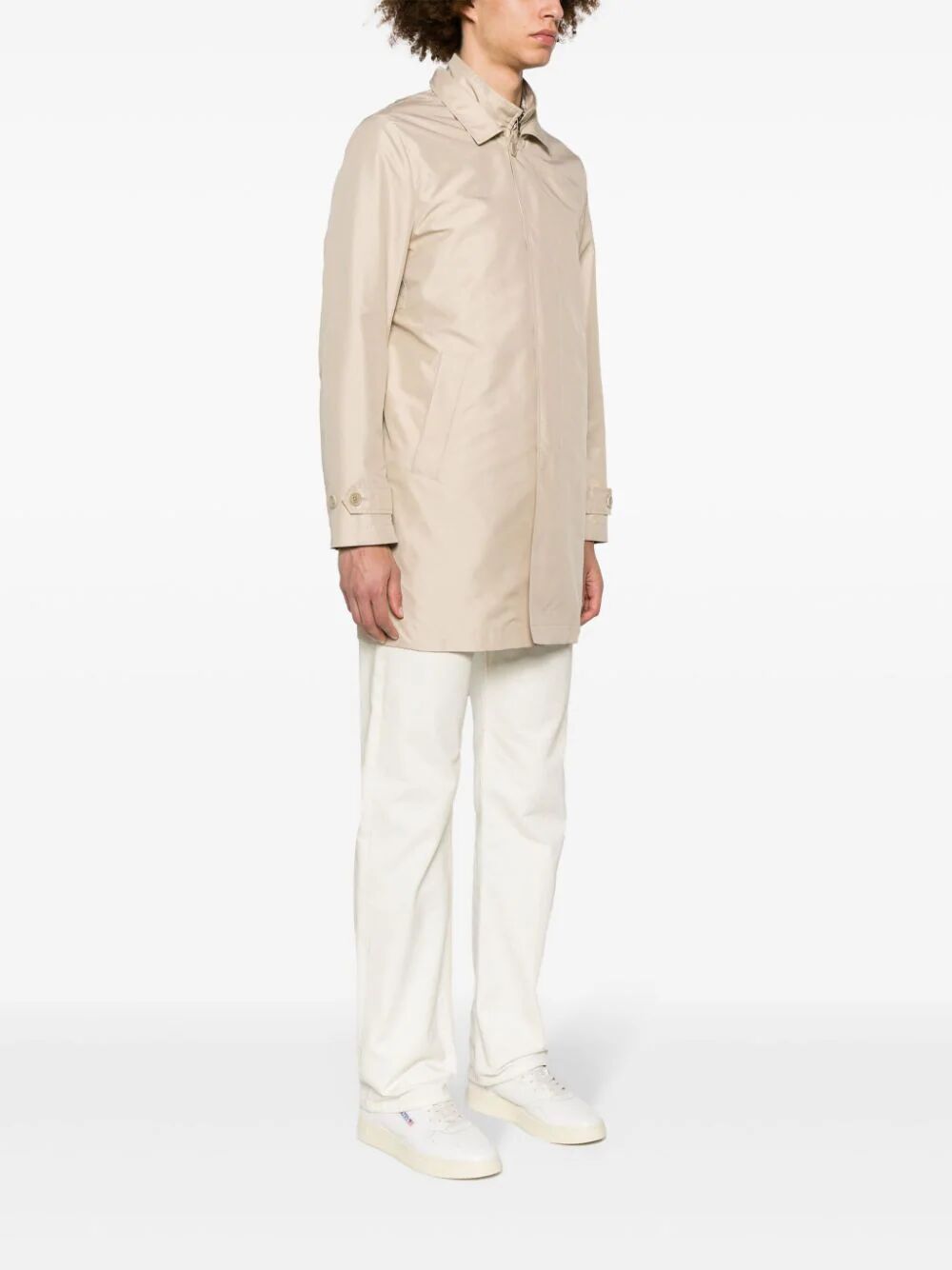 Fay Morning Long Jacket Side Pockets Point Collar In Nude