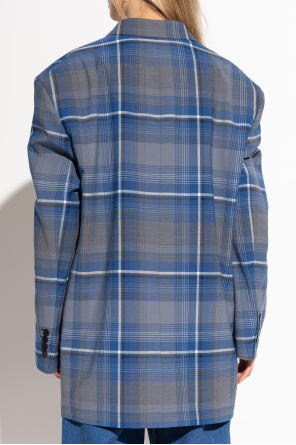 Marni Logo-embroidered Checked Blazer In Blue