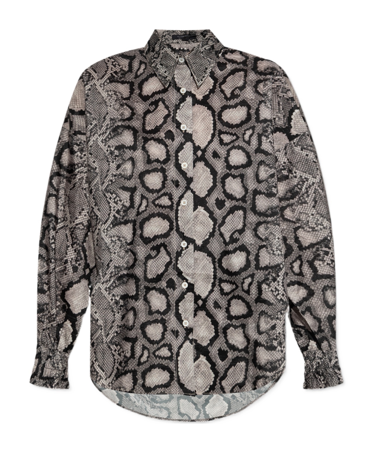 Allsaints Charli Snakeskin Print Button-up Shirt In Gray