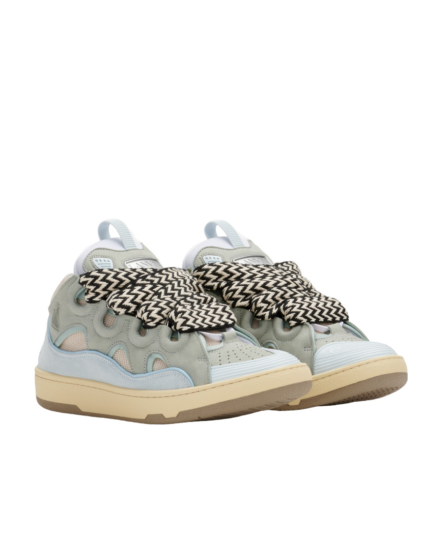 Lanvin Light Blue Leather Curb Sneakers In Gray