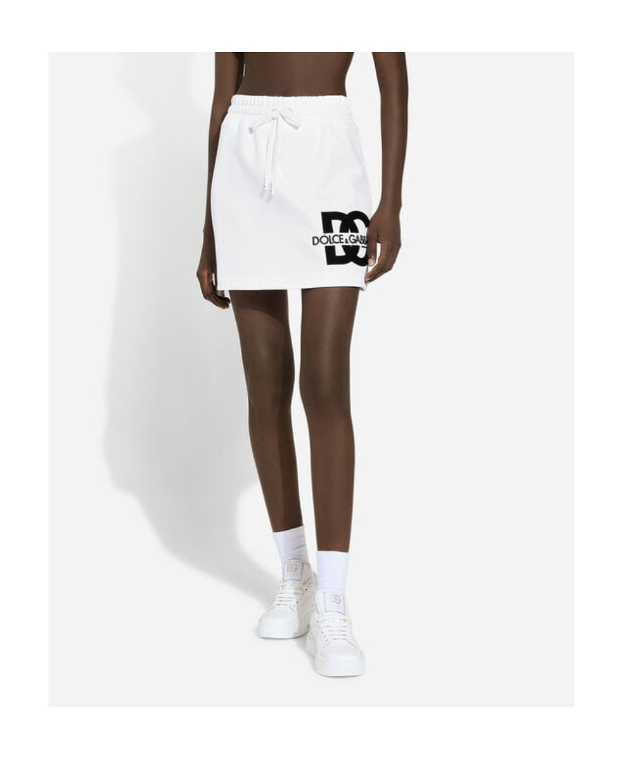 Dolce & Gabbana Minigonna In Jersey Con Patch Logo Dg In White