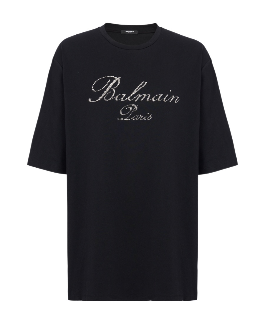 Balmain Signature Embroidered T-shirt In Black