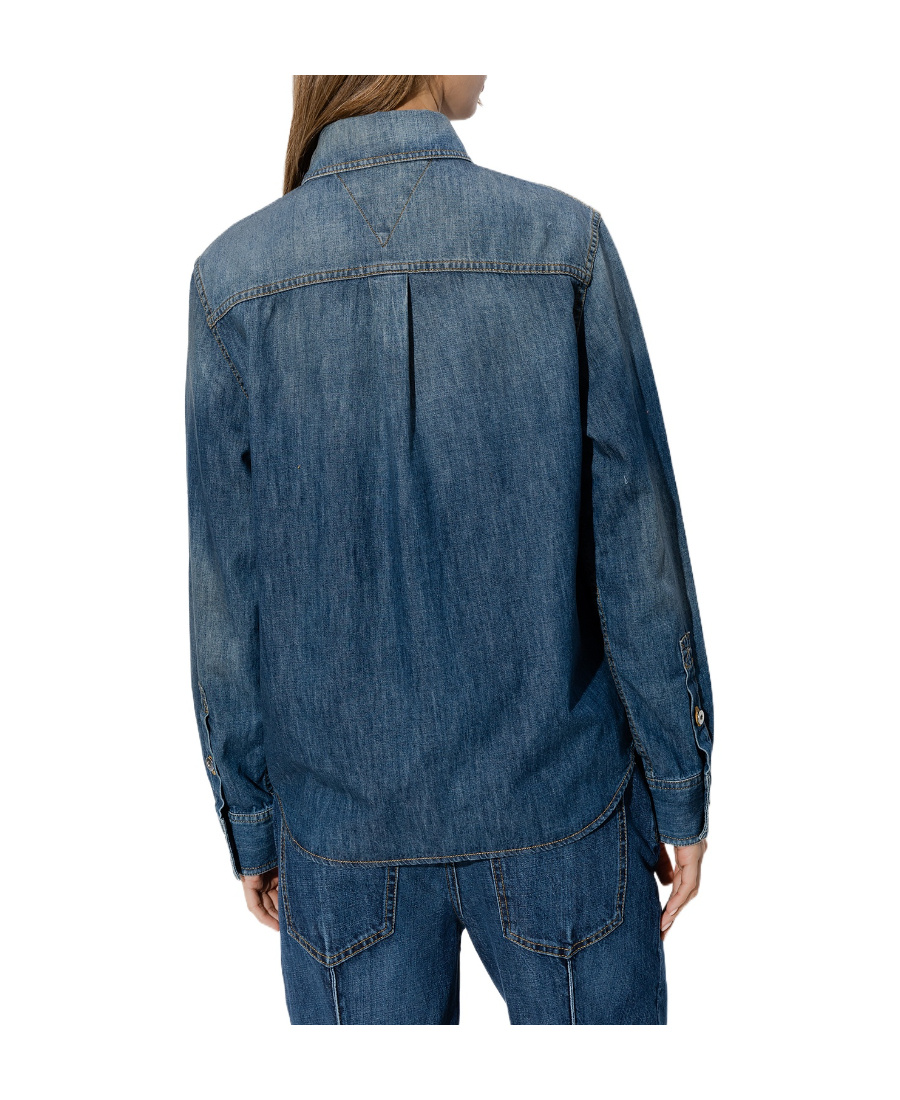 Bottega Veneta Logo Denim Shirt In Blue