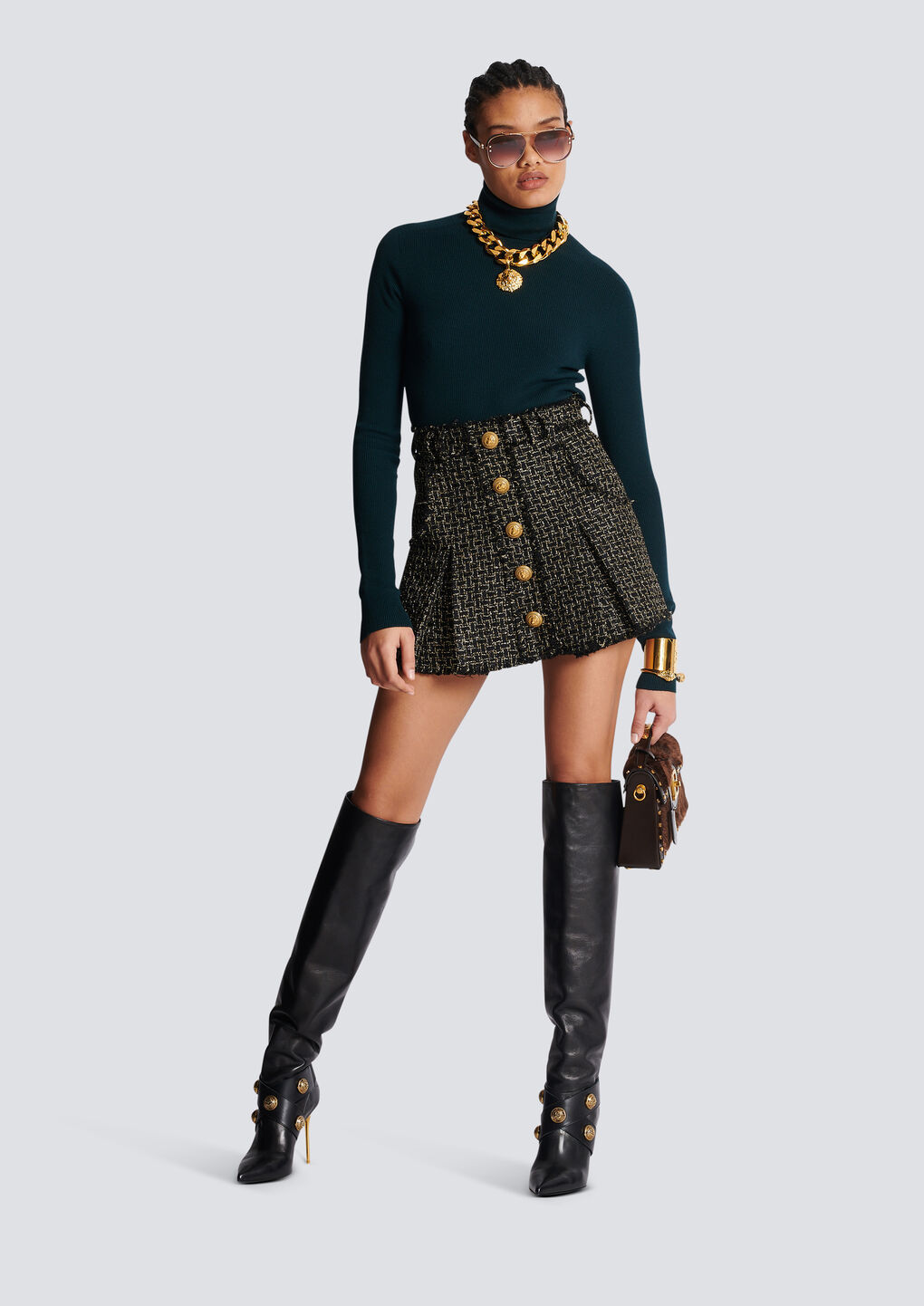 Shop Balmain Fine Knit Turtleneck In Green