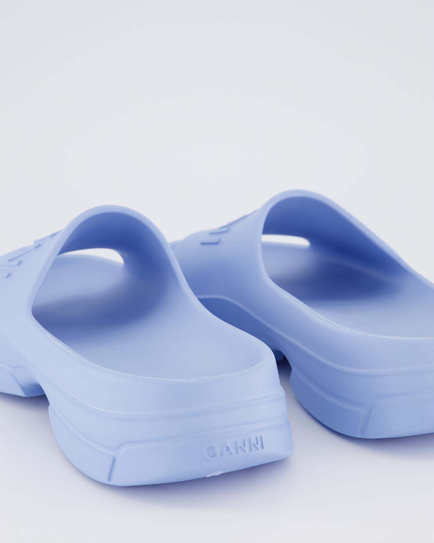 Ganni Round Toe Slippers In Blue