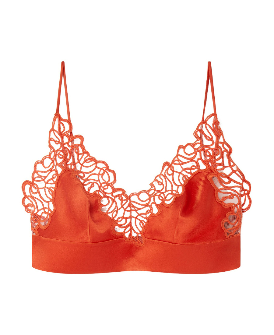Stella Mccartney Embroidered Tulle And Satin Bra Top In Red