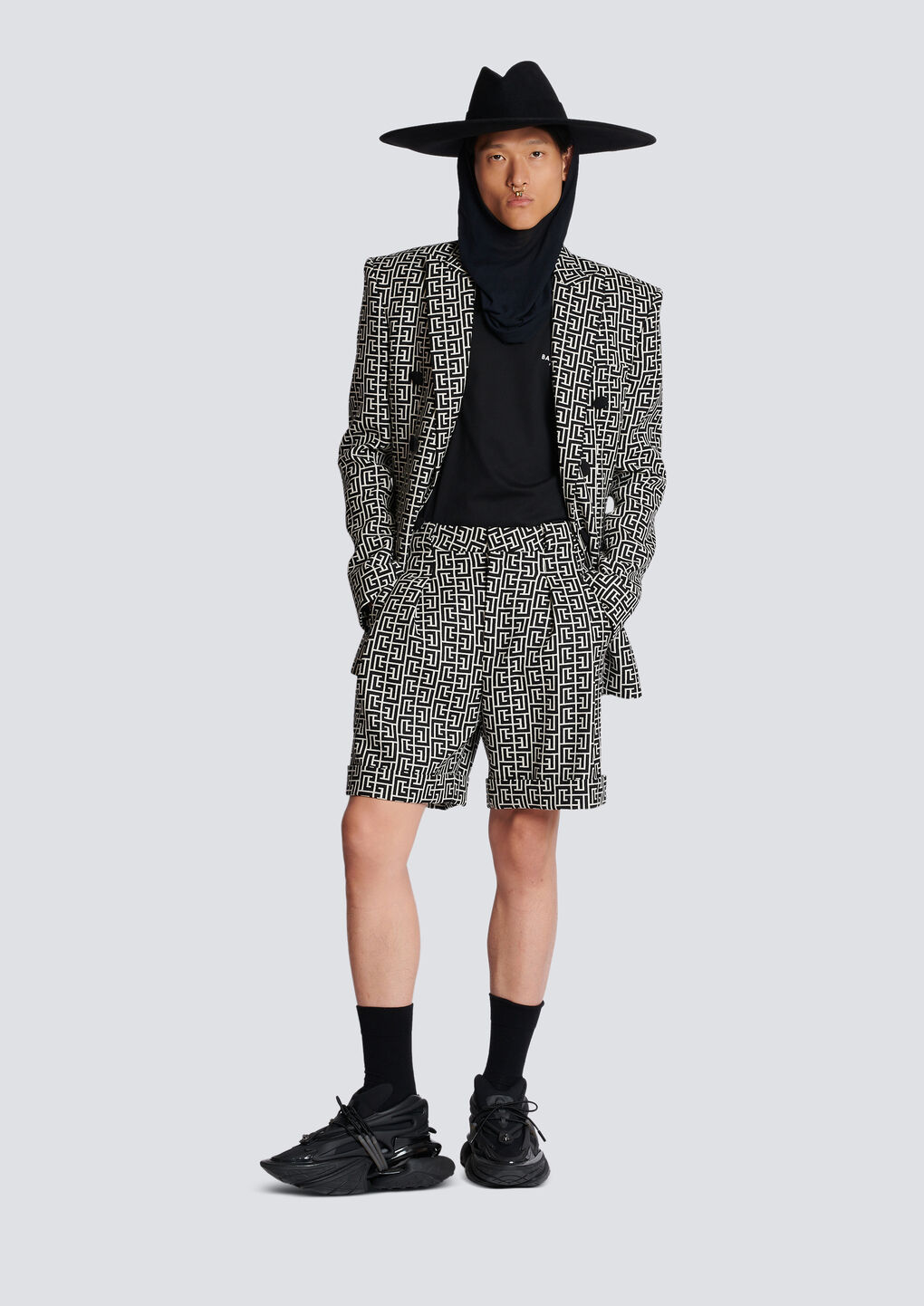 BALMAIN WOOL BERMUDA SHORTS WITH MONOGRAM