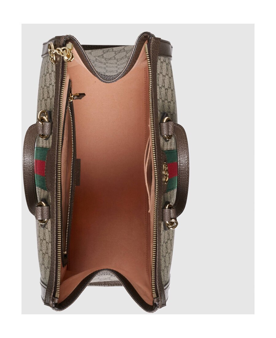 Gucci Small Ophidia Gg Supreme Top Handle Bag In Brown
