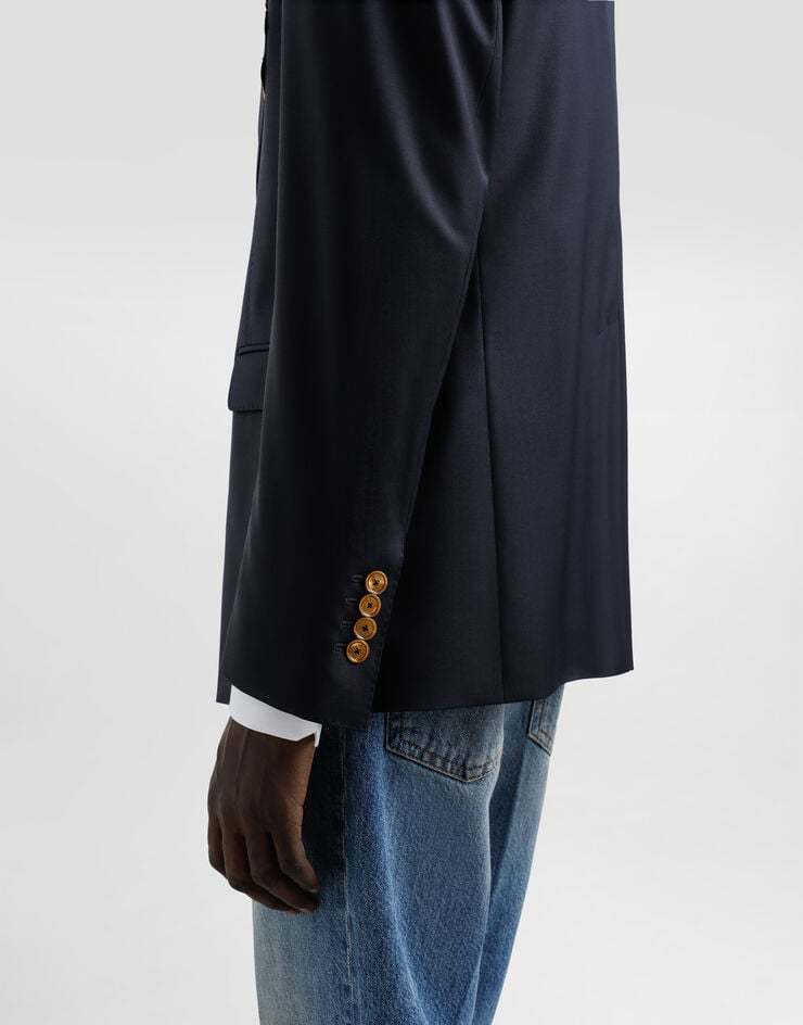 Dolce & Gabbana Men Double-breasted Wool Jacket With Patch In Black