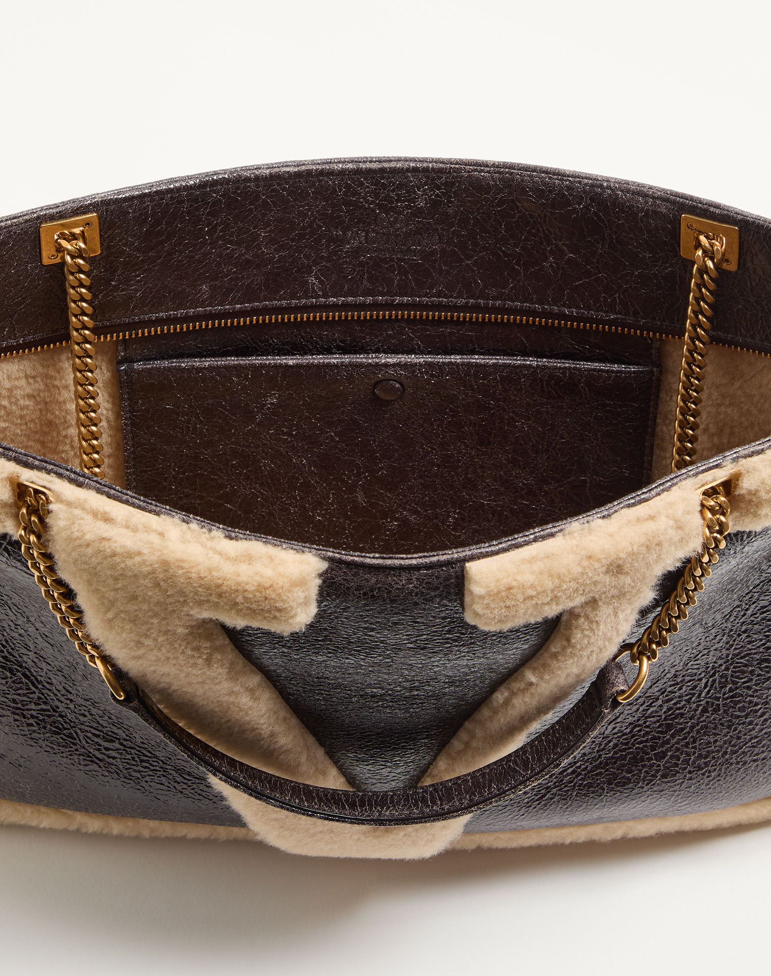 Valentino Medium Viva Superstar Shearling Tote Bag In Brown