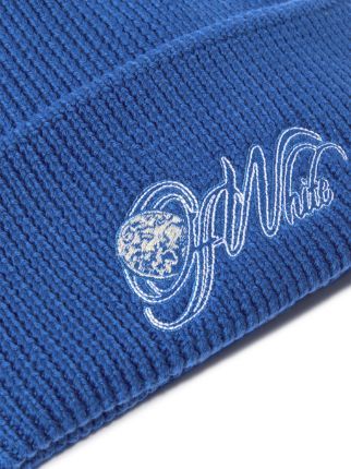 Off-white Embroidered Wool Beanie In Blue