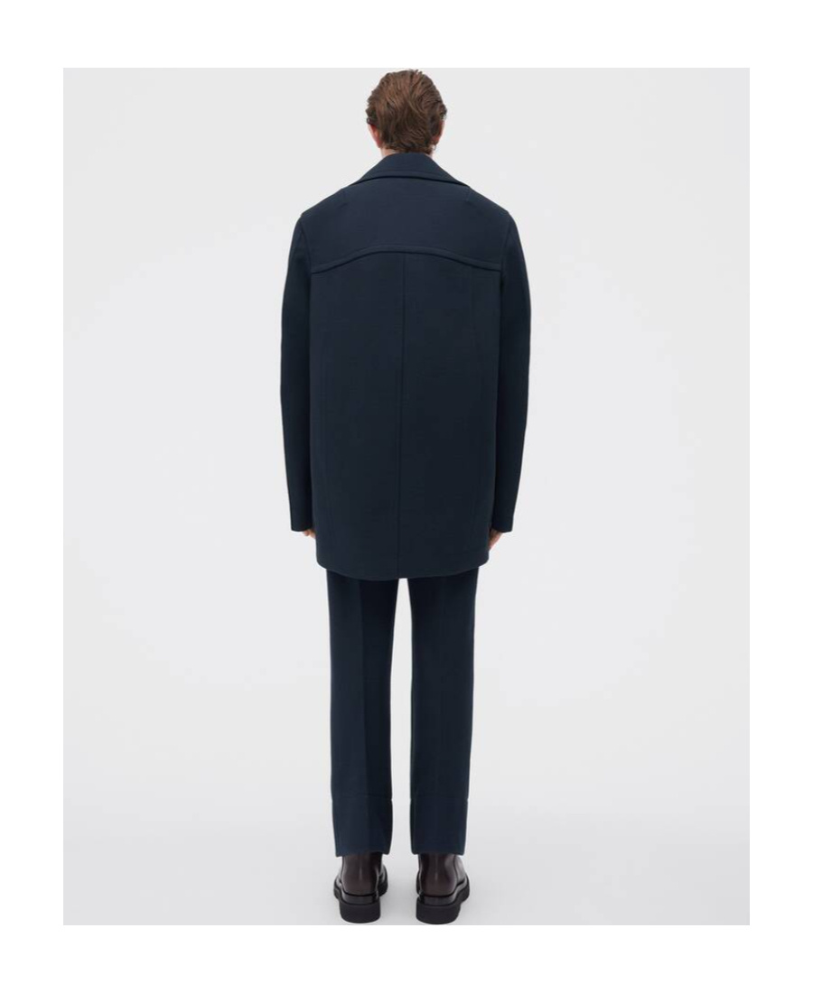Bottega Veneta Curved Double Overcoat In Blue
