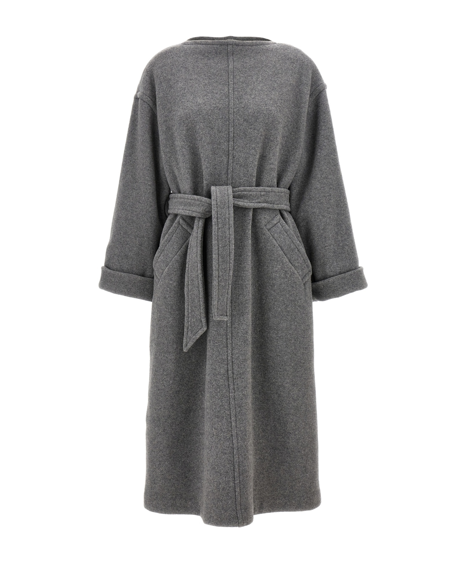 Mm6 Maison Margiela Felted-finish Belted Midi Dress In Gray