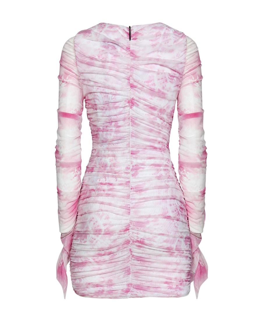 Msgm Sheer Sleeve Mini Dress Tie-dye Pattern In Pink