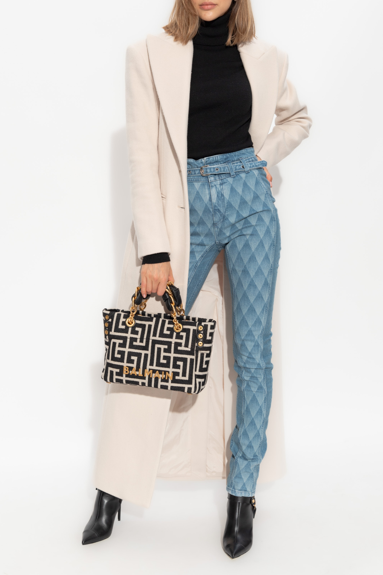 BALMAIN GEOMETRIC-PRINT SKINNY JEANS