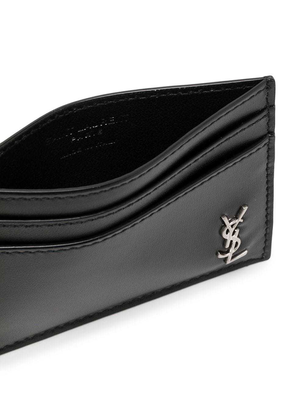 Saint Laurent Cassandre Small Leather Card Case In Black