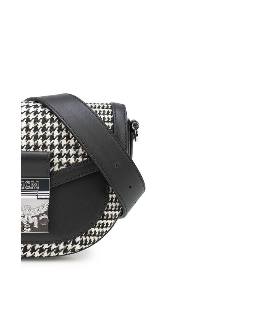 Shop Mcm Engraved-logo Houndstooth-print Belt Bag In Black