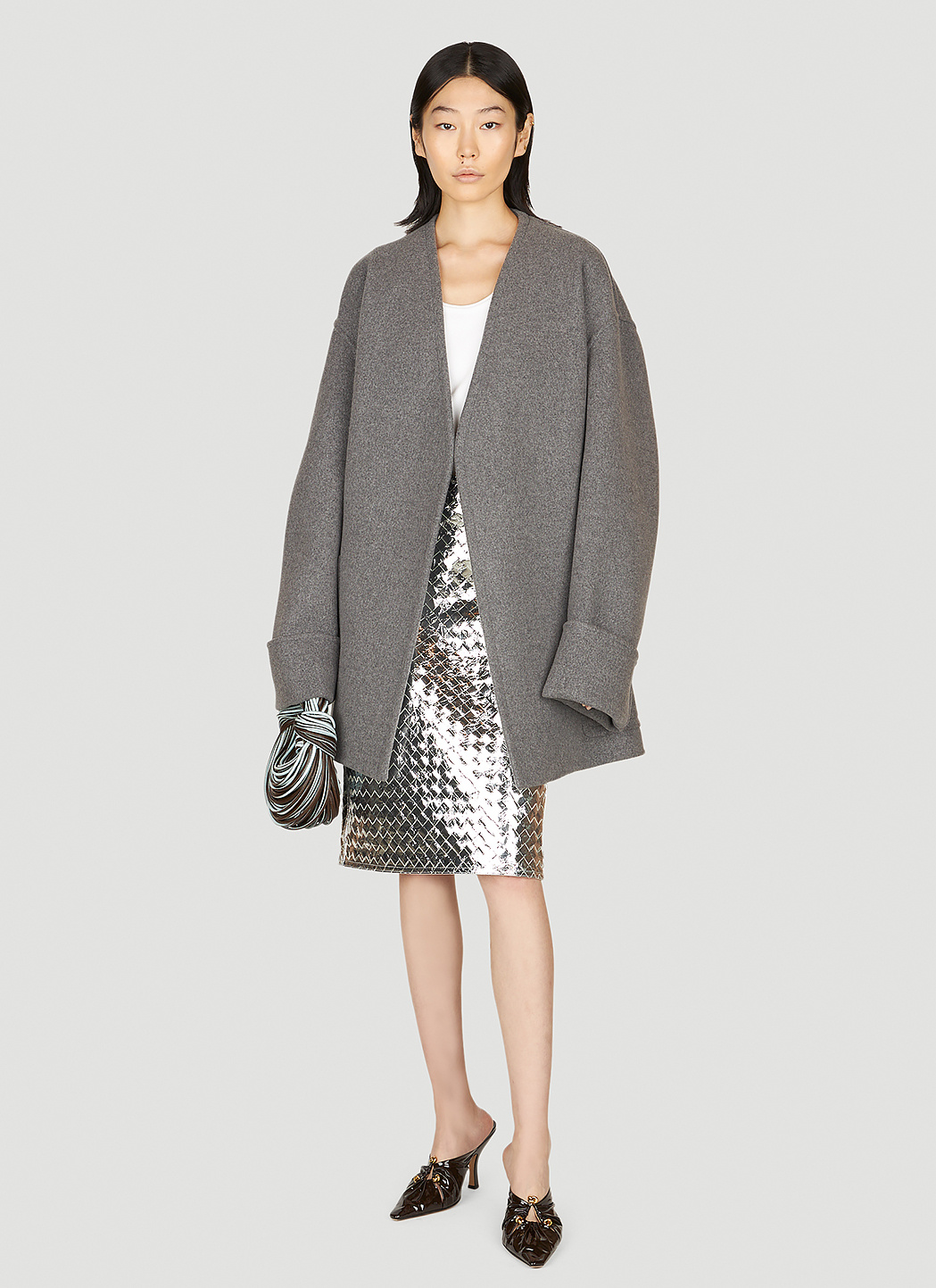 Bottega Veneta V-neck Coat In Gray