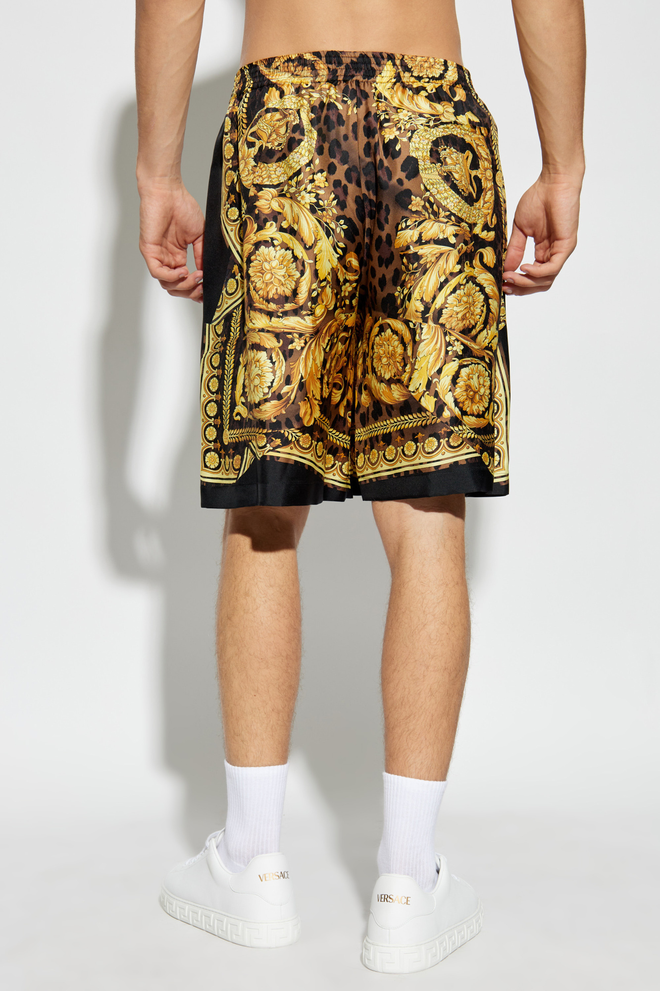 Versace Printed Silk Bermuda Shorts In Multicolor