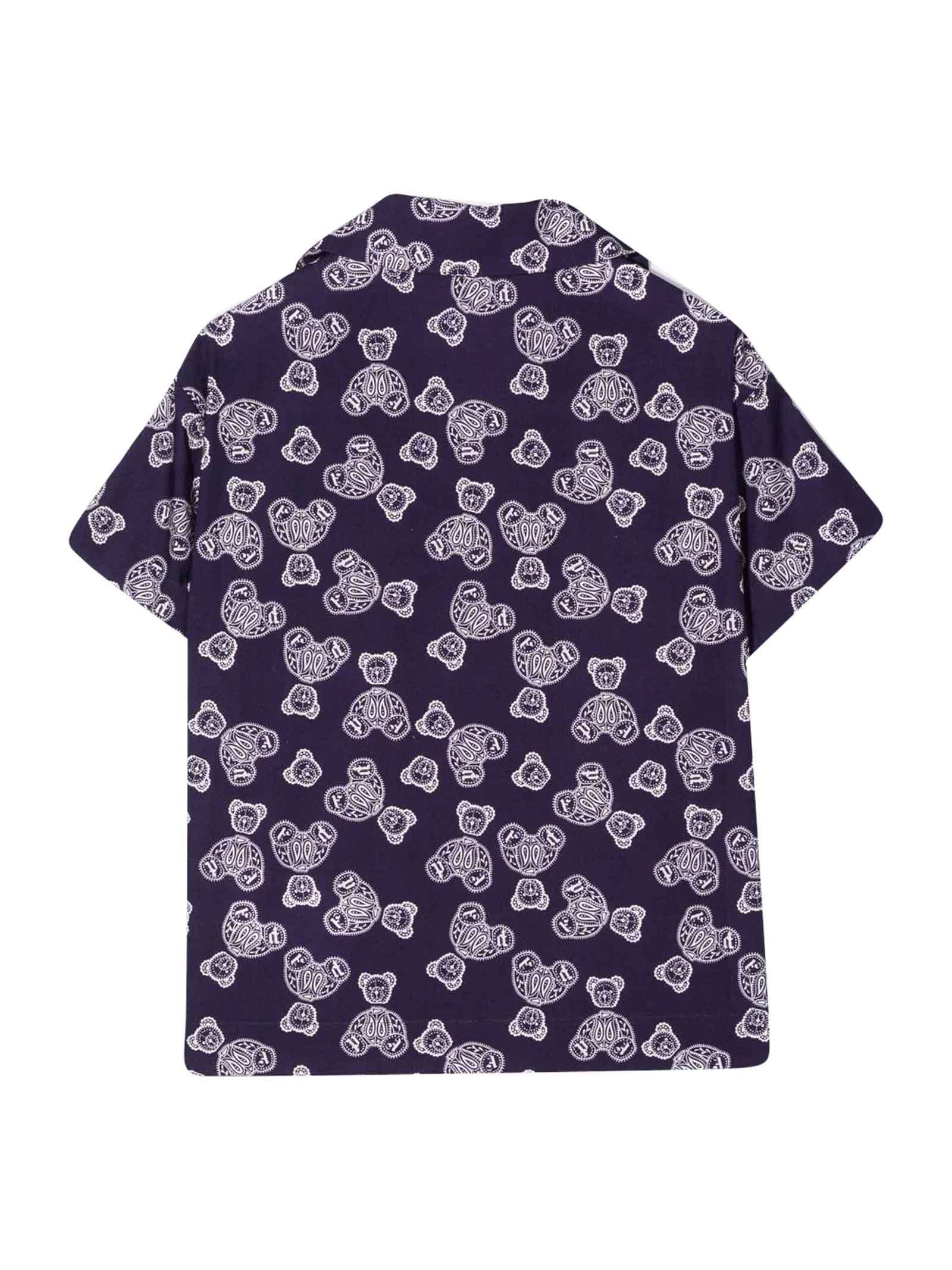 Palm Angels Camicia Pigiamino Navy Blue White In Black