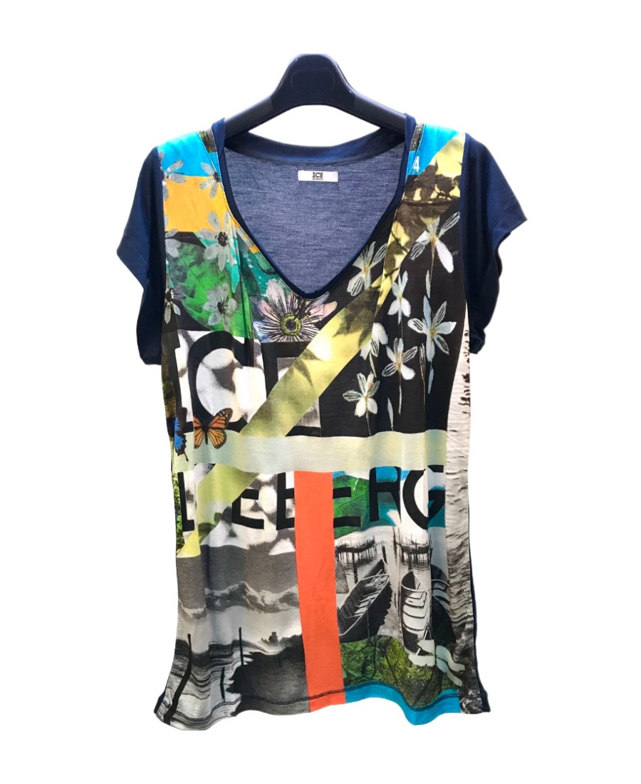 Shop Iceberg V-collar Short-sleeved T-shirt In Black