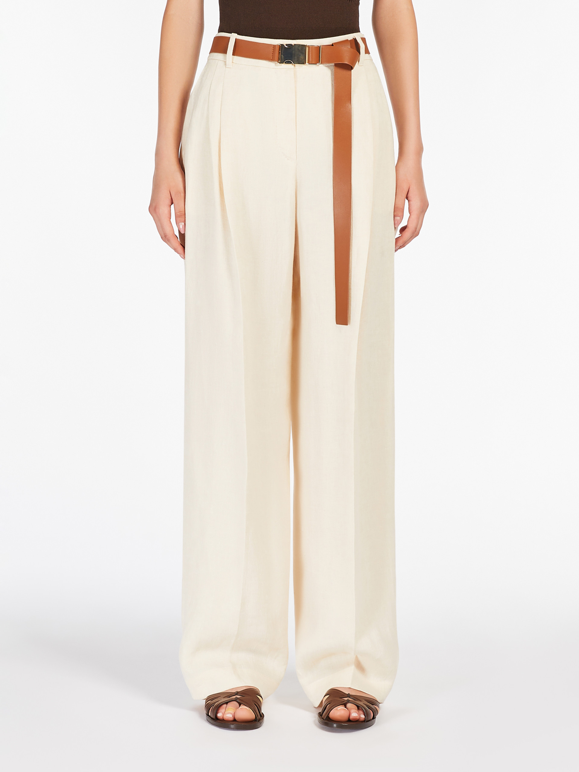 Max Mara Pantalon Droit En Lin Délavé In Nude