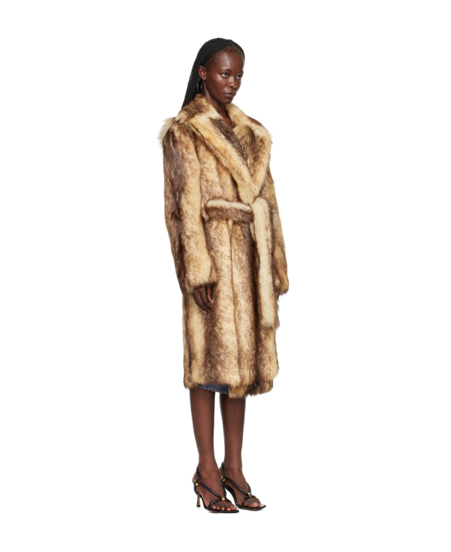 Bottega Veneta Beige Printed Faux-fur Coat In Nude