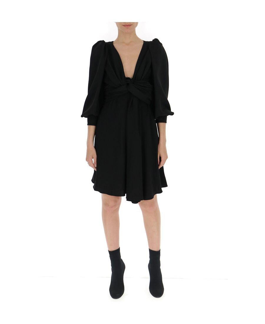 Celine Acetic Acid And Viscose Fiber Knit Dress With Long Sleeves In Black