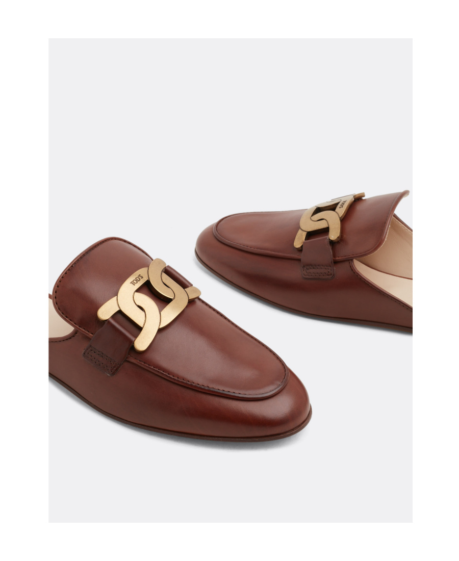Tod's Brown Leather Chain-detail Mules In Brown