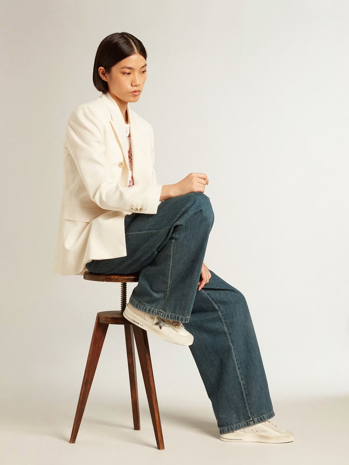 Shop Golden Goose Womens Blue Cotton Pleated Pants
