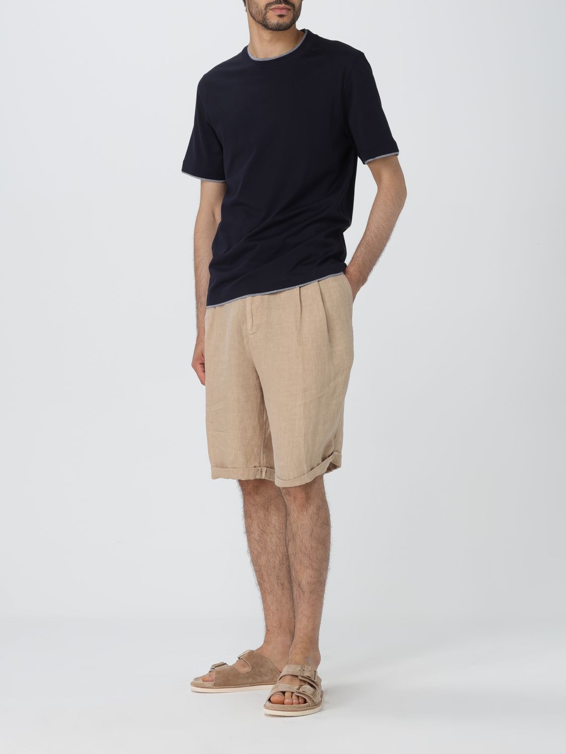 Brunello Cucinelli Interlock-twill Linen Shorts In Nude