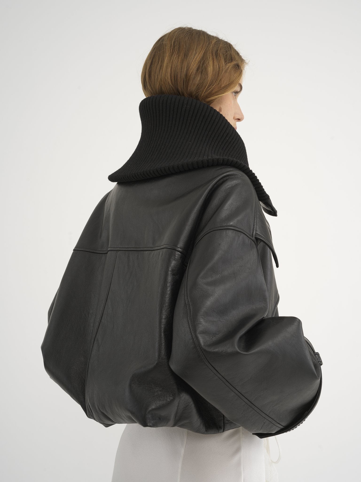 Chloé Ribbed Knit-trimmed Leather Bomber Jacket In Black