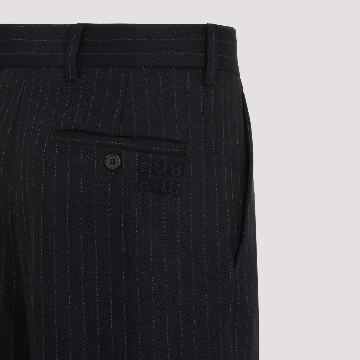 Shop Miu Miu Pinstriped Pants In Black