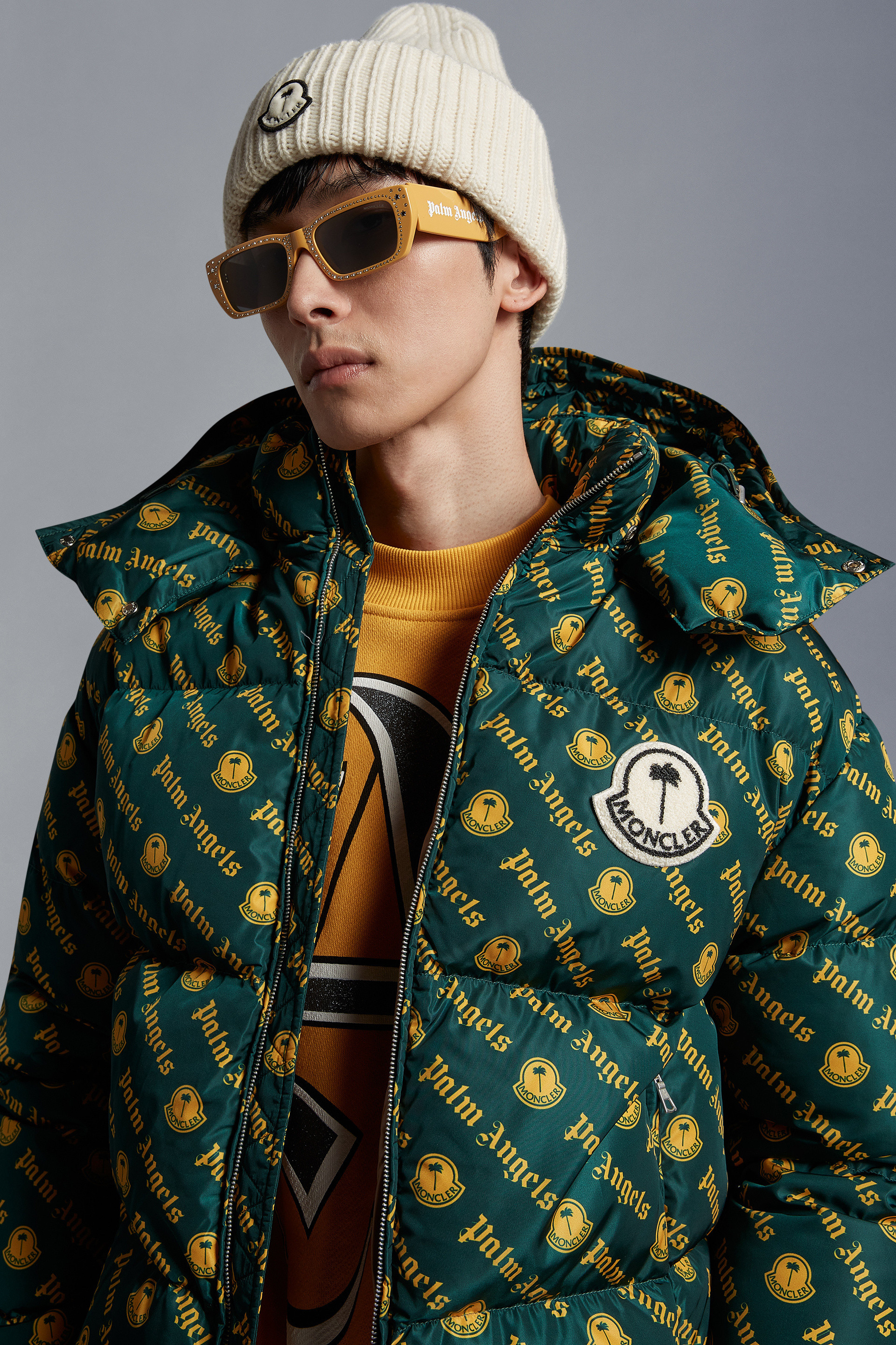Moncler Inlaid Crystal Rectangular Sunglasses In Brown