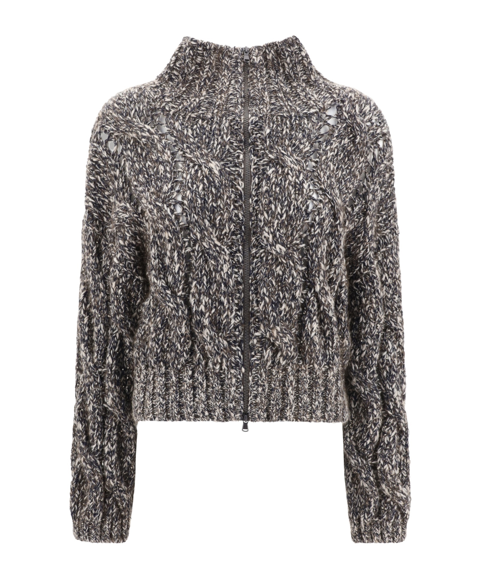 Brunello Cucinelli Braided Cardigan In Gray