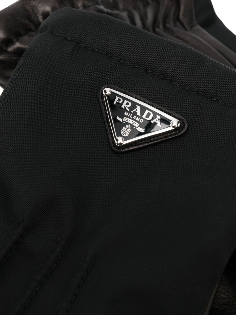 Prada Triangle-logo Leather Gloves In Black