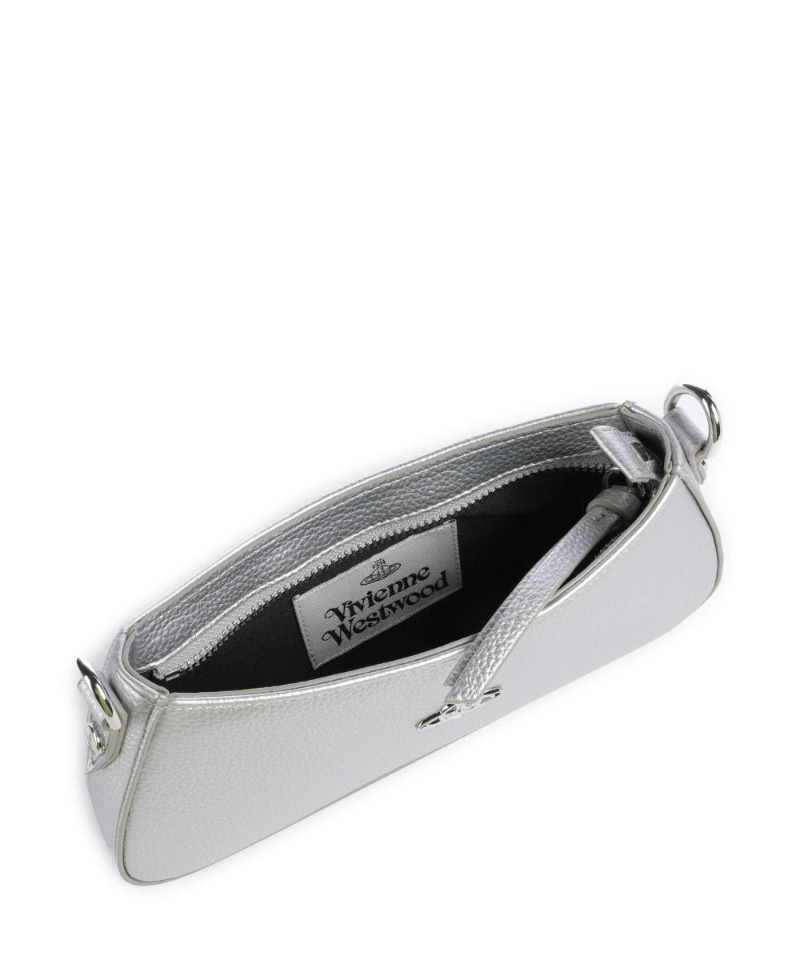 Vivienne Westwood Tasha Crocodile-effect Leather Shoulder Bag In Silver
