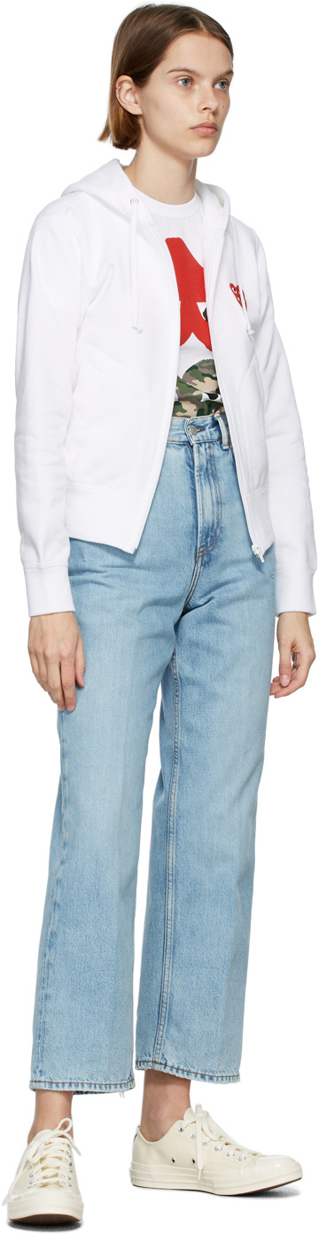 Shop Comme Des Garçons Play Logo Embroidered Zipper Hooded Jacket In White