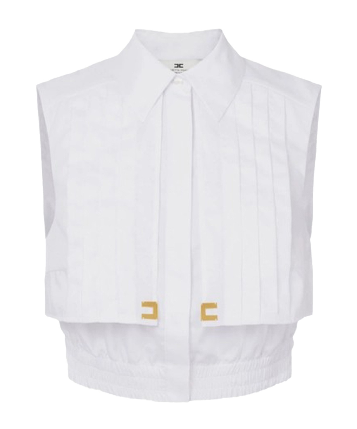 Elisabetta Franchi Collared Sleeveless Shirt Pleated Front In White