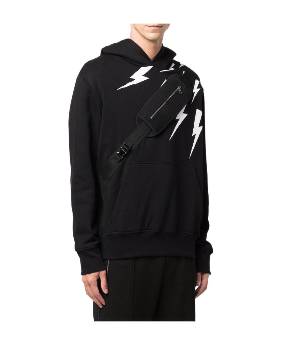 Neil Barrett Thunderbolt Pouch Pocket Hoodie In Black
