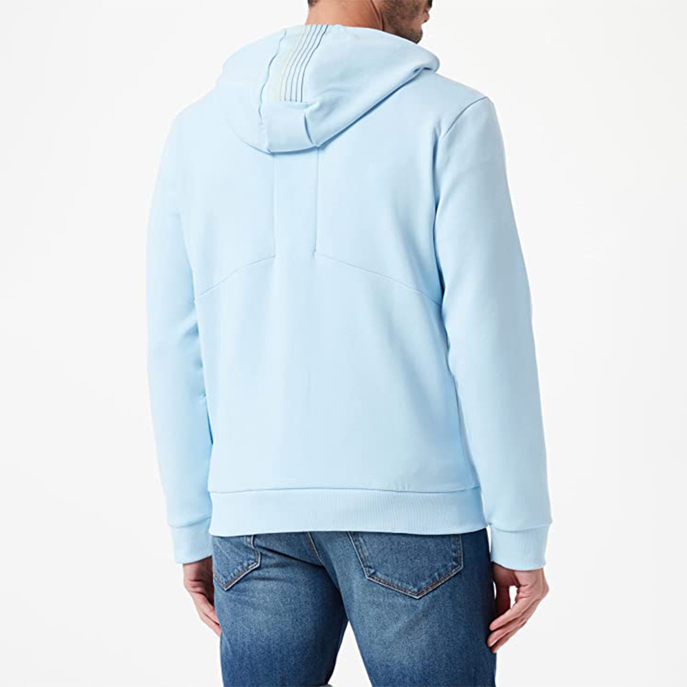 Shop Hugo Boss Logo Embroidered Zipper With Hat Casual Coat In Blue