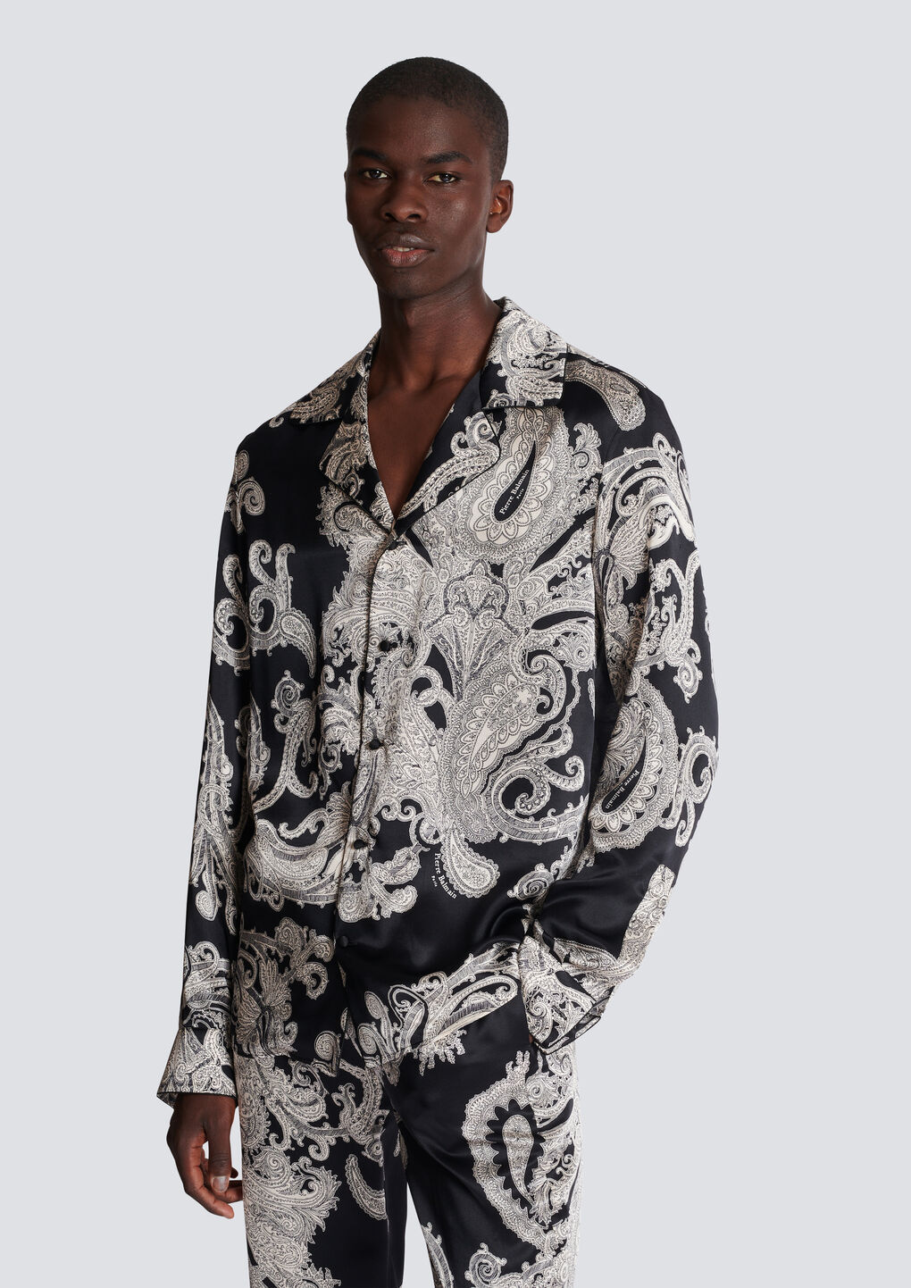 Balmain Paisley-print Silk Shirt In Black