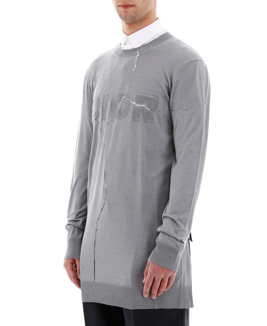 Dior Knitted Round-neck Pullover In Gray