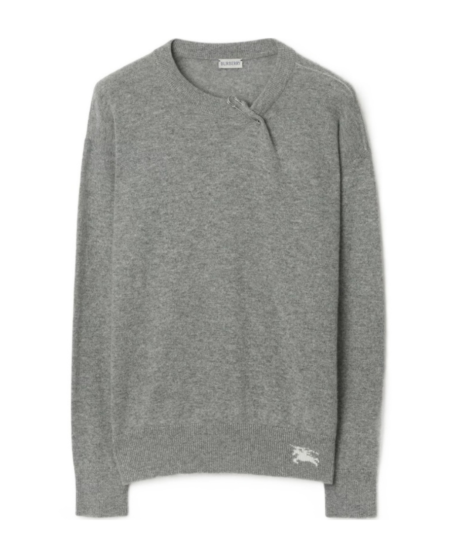 Burberry Cashmere Sweater With Kilt Pin In Gray