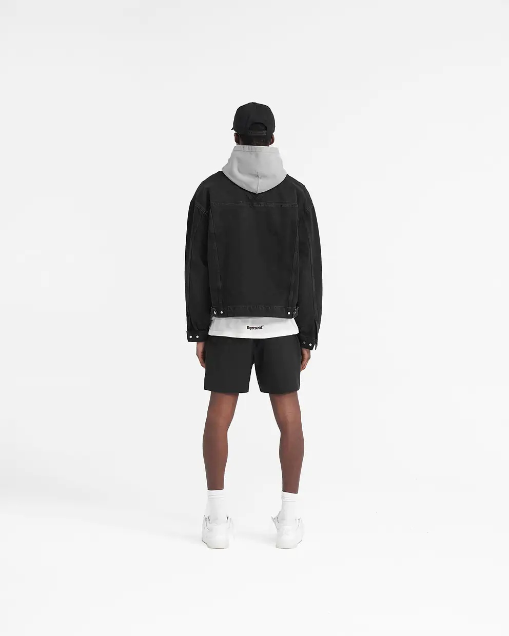 Represent Black Jacket With Classic Collar And Logo Patch On The Pocket In Denim Man In Black